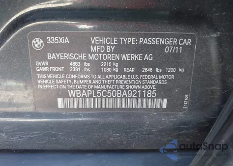 2011 BMW 335I xDrive z USA, uszkodzony, nr VIN WBAPL5C50BA921185